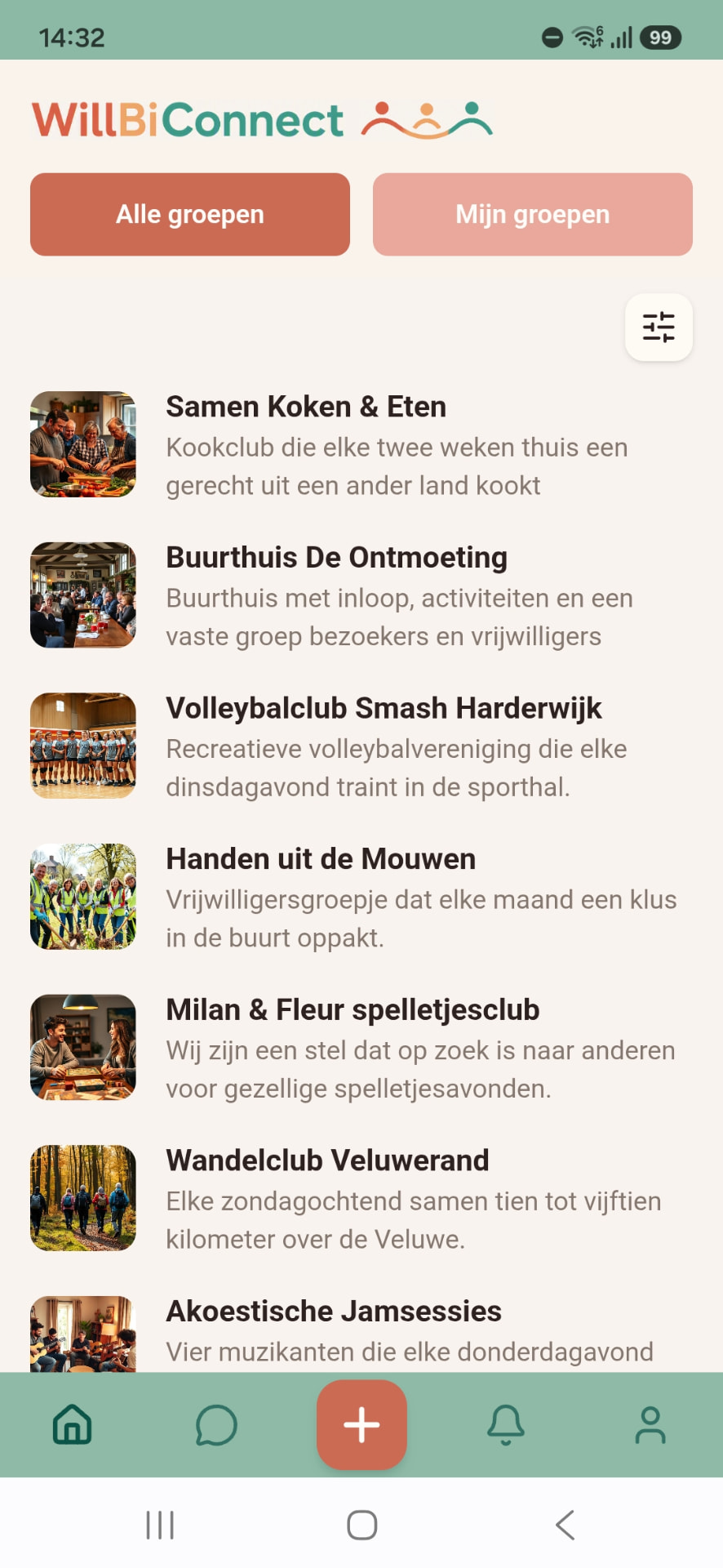 Overzicht van groepen in de app