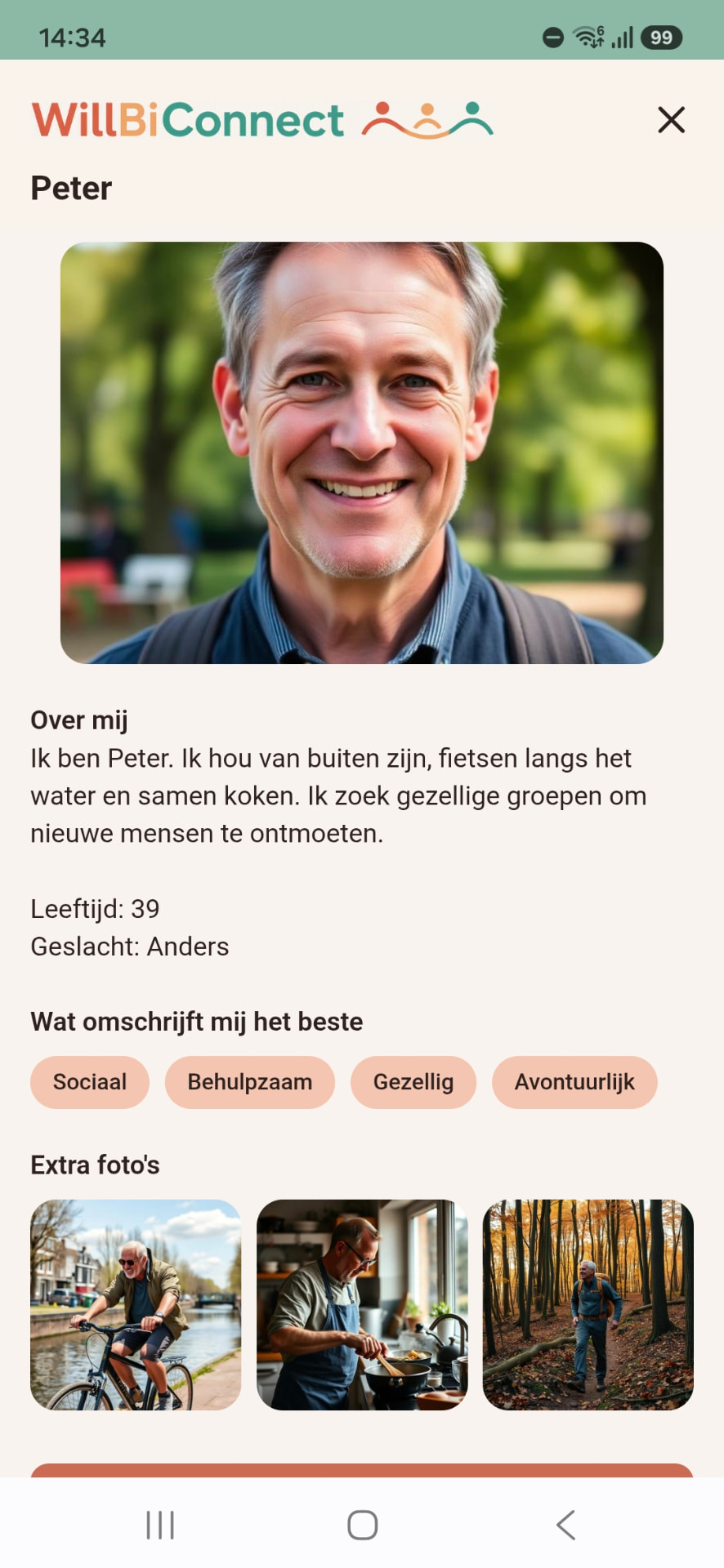 Profielpagina van een deelnemer in de app